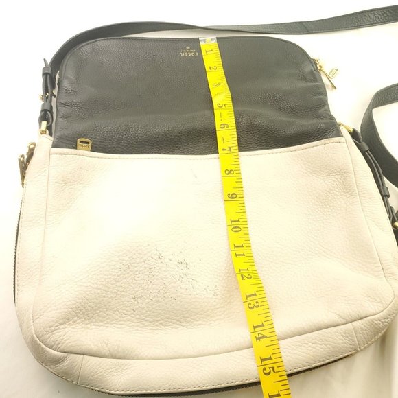 Fossil Womens Black White Leather Flap Pockets Zip Around Crossbody Bag - Picture 5 of 14